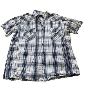 Red Level Nine RL9 Mens Blue Plaid Short Sleeve Western Button Down Shirt Large